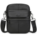 Mens genuine leather cowhide crossbody bag in black with cotton lining and compact design