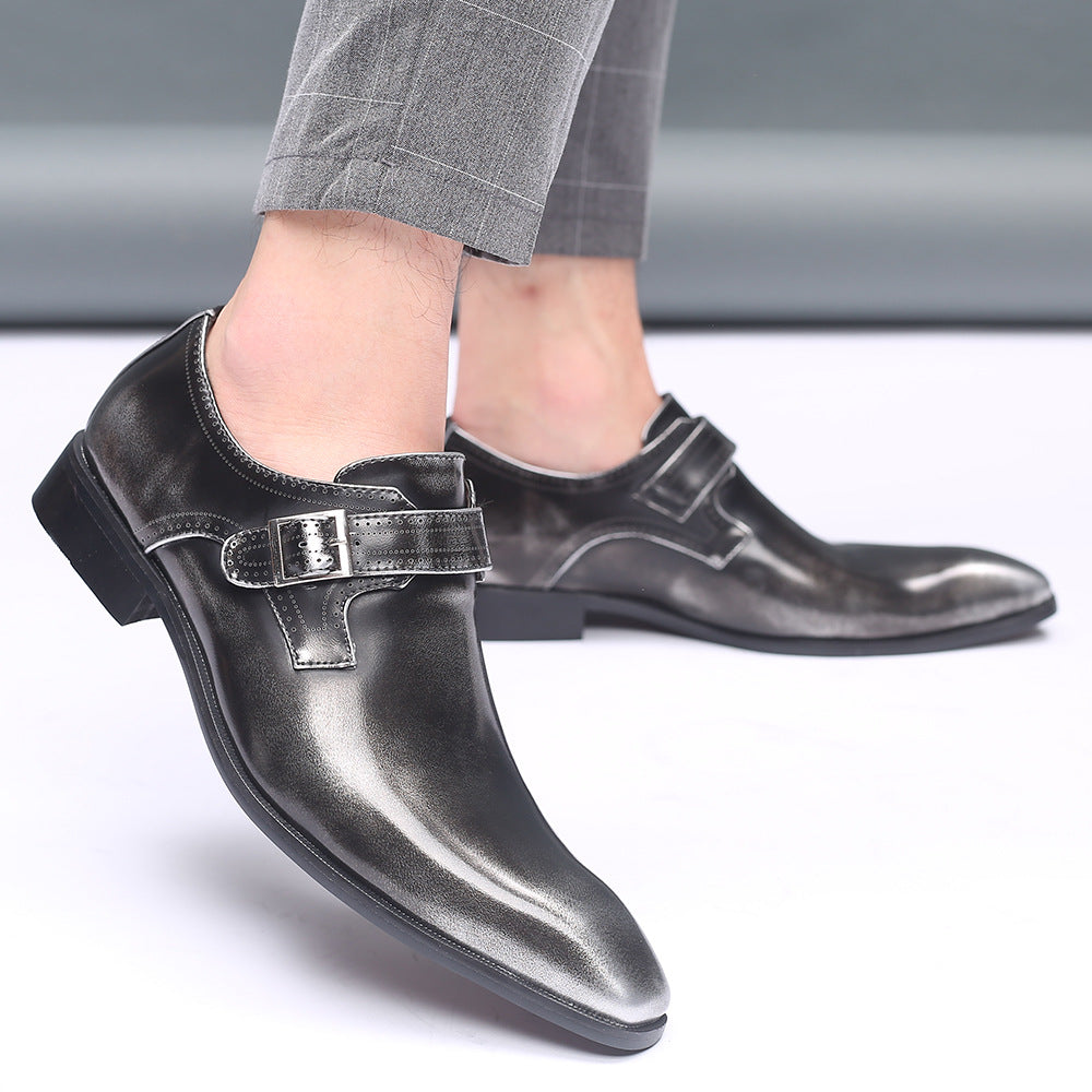 Men's business casual vegan leather shoes with horsebit buckle and hidden height-increasing sole in multiple colors