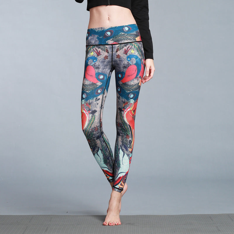 Woman wearing Queen skinny stretch yoga pants in animal print for athletic activities