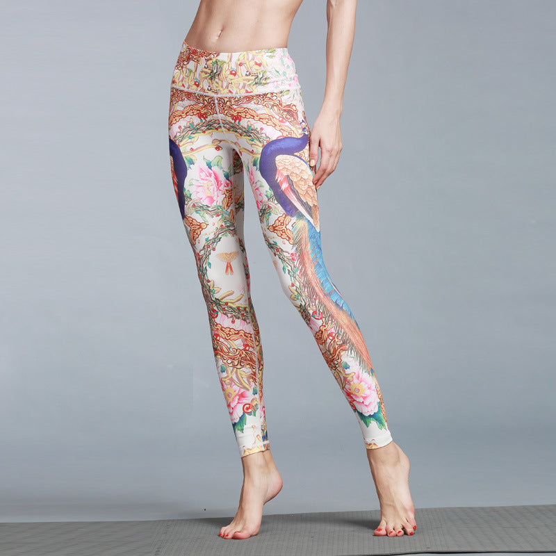 Woman wearing Queen. Skinny Stretch Yoga Pants in animal print, perfect for all-season workouts and active casual wear