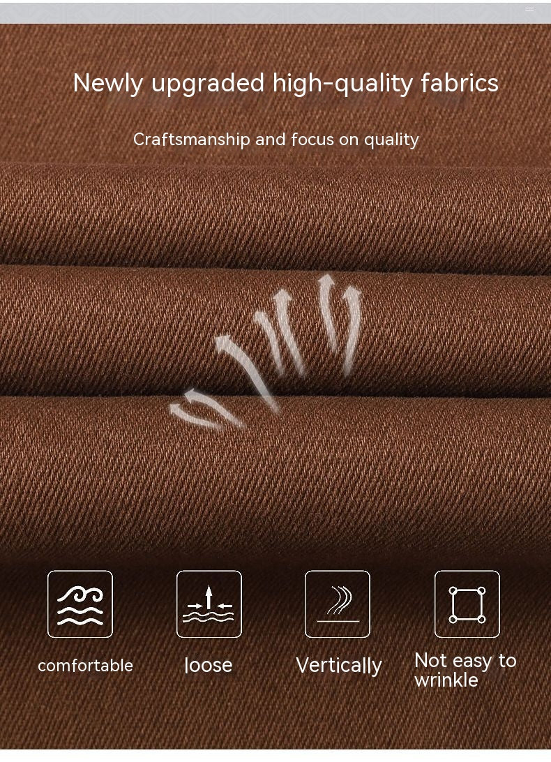 Conservative comfortable stretch office trousers in green, black, and brown with medium-elastic waistband and straight-leg fit