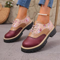 Color-blocked vegan leather manga fit lace-up shoes with chunky heel and rubber sole