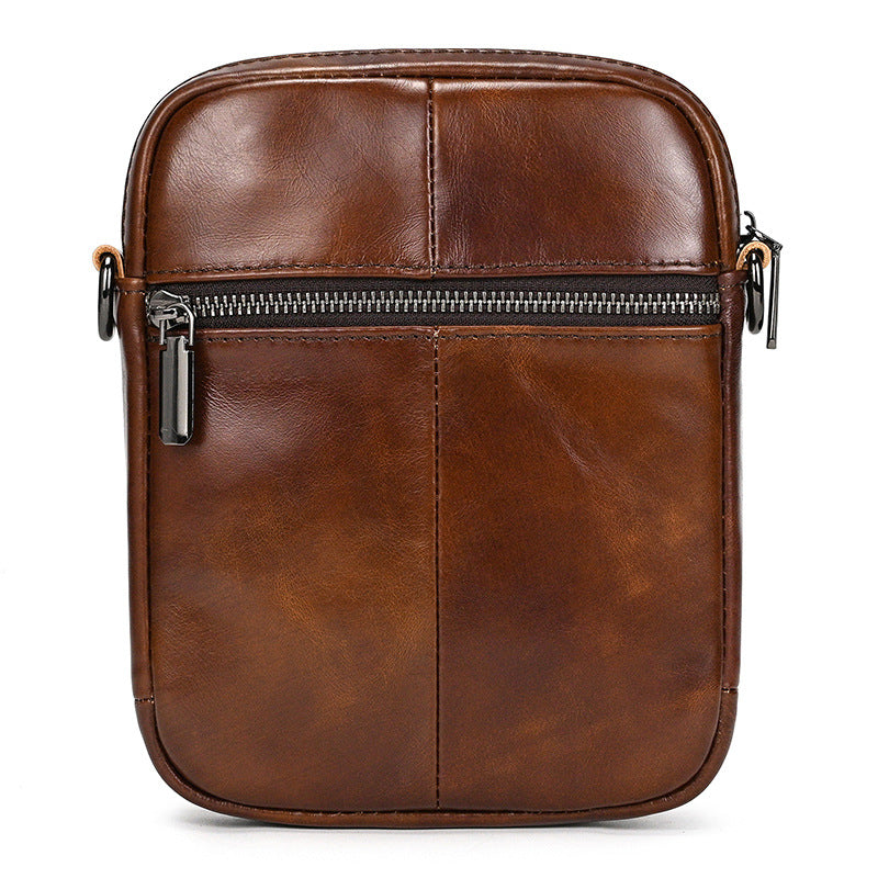 Black mens genuine leather cowhide crossbody bag with cotton lining and retro design