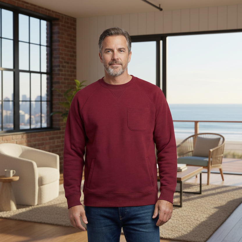 Premium Mens 3 Pocket Fleece Sweatshirt With Raglan Seams. "Babe, where are my keys?"