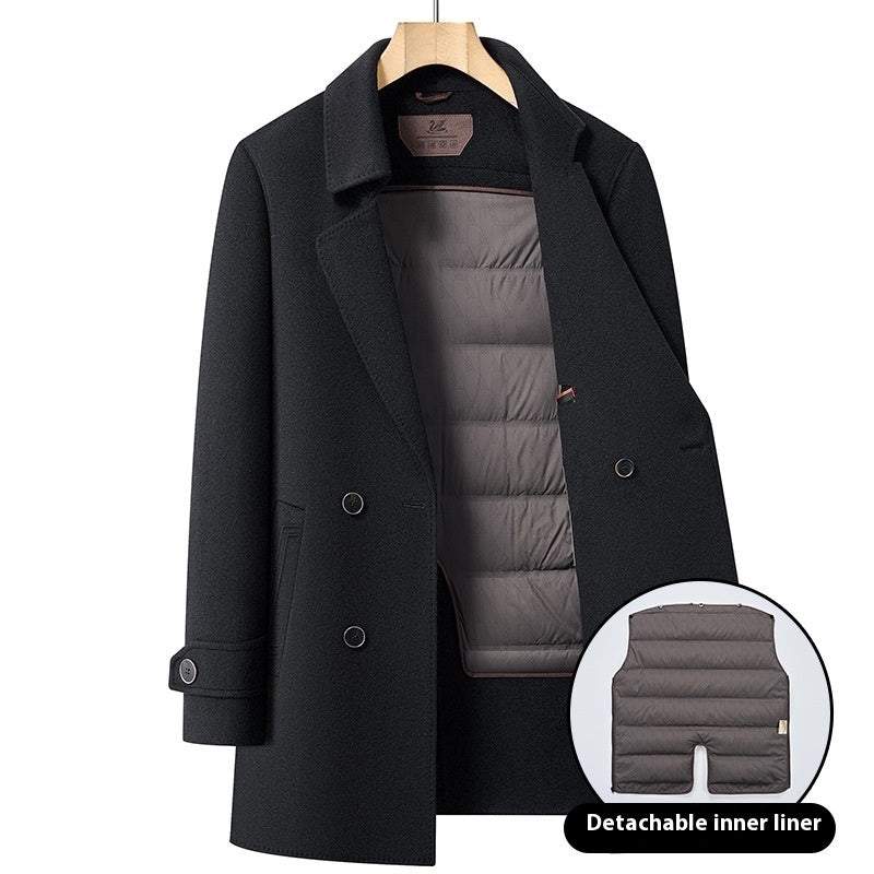 men's double-sided wool overcoat mid-length suit collar brown and dark gray colors