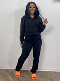 Two-piece Tease 'Em With The Goodies fleece tracksuit with hoodie and straight-leg pants in solid colors for athleisure style