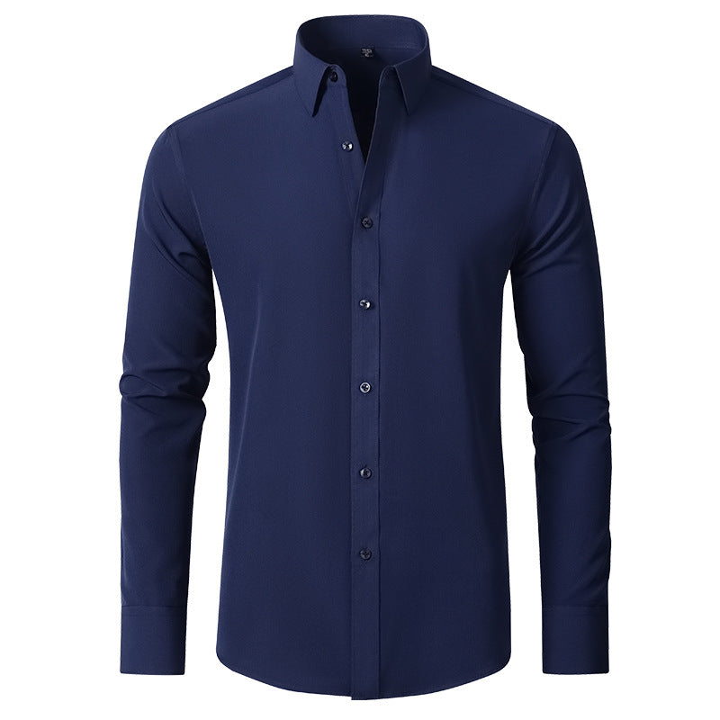 Man wearing a Four-way Stretch Wrinkle-resistant lightweight men's non-iron office shirt