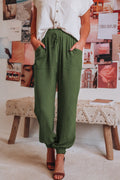 Womens high-waisted comfortable cinched bottom linen pants in various colors with breathable fabric and relaxed fit