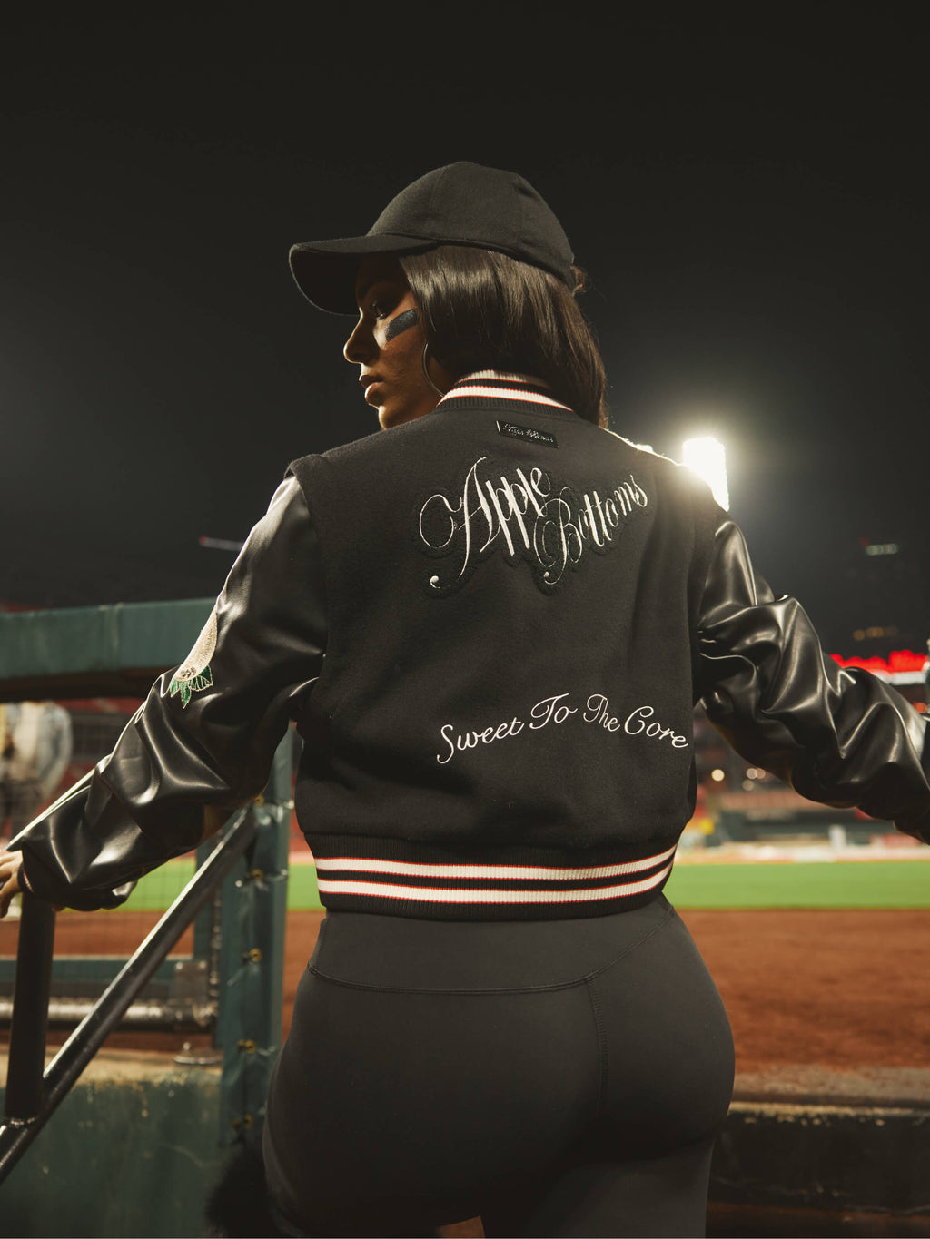 Apple Bottoms varsity jacket vest with removable sleeves in wool and vegan leather blend
