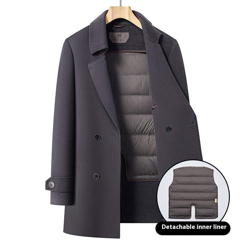 Men's double-sided wool overcoat with mid-length suit collar and plush rabbit fur exterior