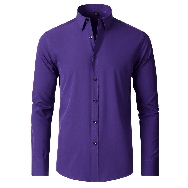 Men's four-way stretch wrinkle-resistant office shirt with slim fit and non-iron fabric