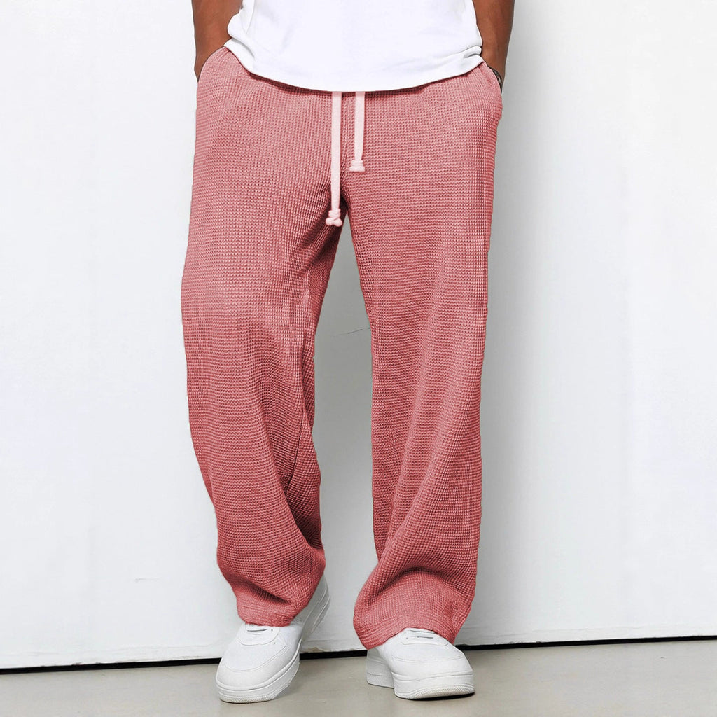 Men's waffle knit sweatpants with "I Missed The Summer So Crazy, Sorry People" text and drawstring waist in relaxed fit
