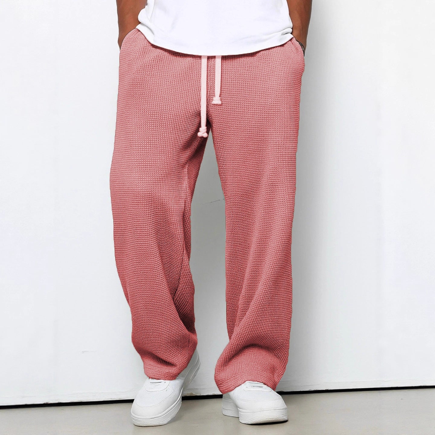 Men's waffle knit sweatpants with "I Missed The Summer So Crazy, Sorry People" text and drawstring waist in relaxed fit
