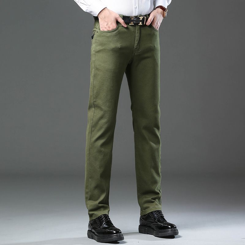 Conservative comfortable stretch office trousers in green with straight-leg design for active professionals