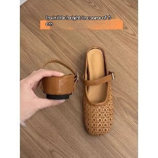 Lightweight breathable square-toe PU slip-on shoes for women with ventilation channels and rubber platform