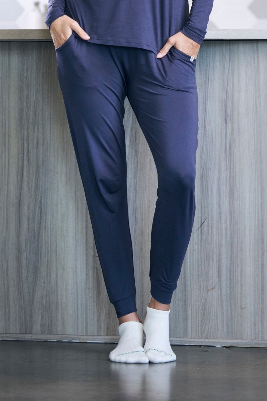 Women's bamboo lounge set with long sleeve t-shirt and jogger pants in lightweight moisture-wicking fabric