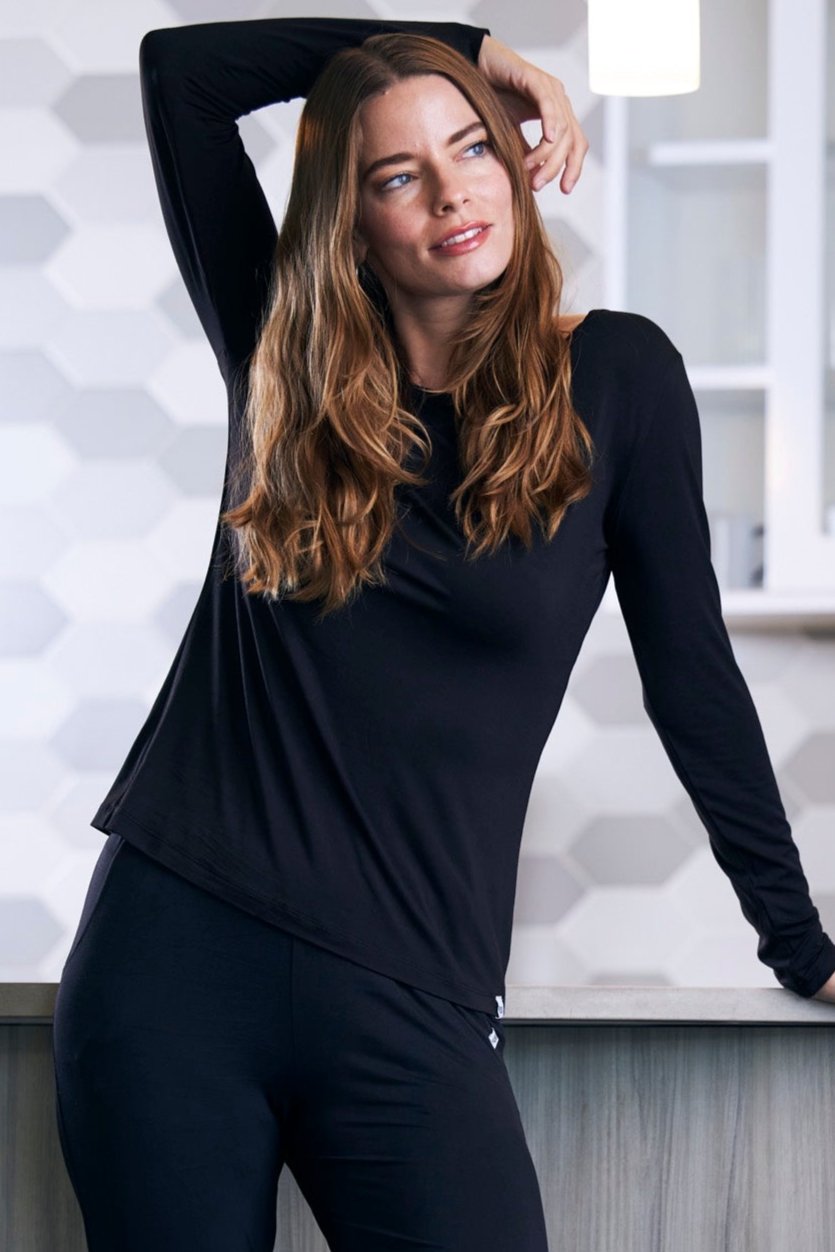 Women's bamboo lounge set with long sleeve t-shirt and jogger pants in lightweight moisture-wicking fabric