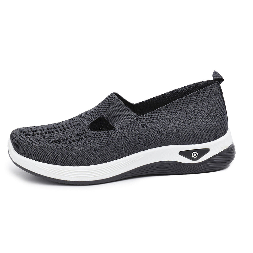 Lightweight breathable women's summer shoes with thread mesh upper and flat heel