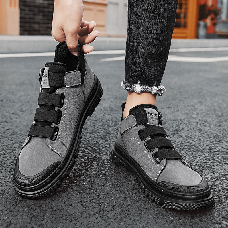 Geek Chic Elastic Band slip-on casual sneakers with suede upper and elastic tension collar in black and brown colors