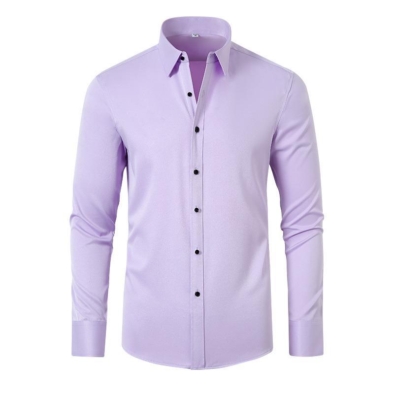 Man wearing four-way stretch wrinkle-resistant lightweight non-iron office shirt