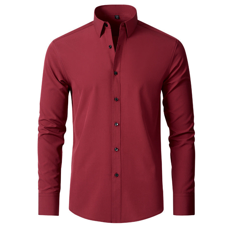 Man wearing a lightweight, four-way stretch wrinkle-resistant men's non-iron office shirt