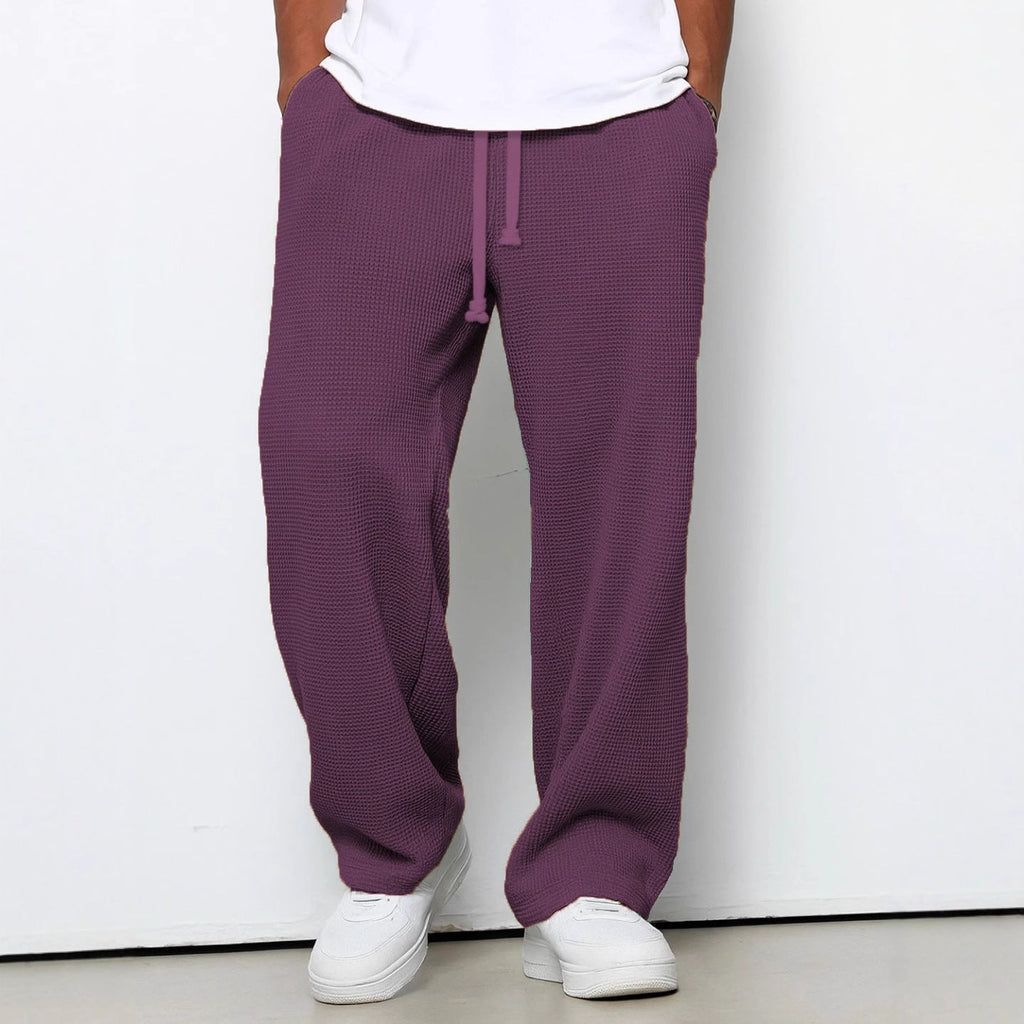 Men's waffle knit sweatpants with breathable texture and "I Missed The Summer So Crazy, Sorry People" graphic, relaxed fit and drawstring waist
