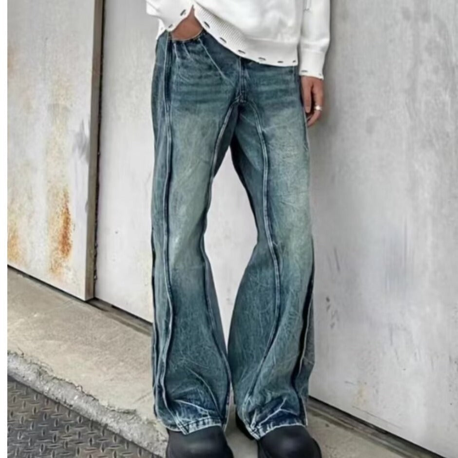 Mens American-style unique stitch chunky denim shoe with thick sole
