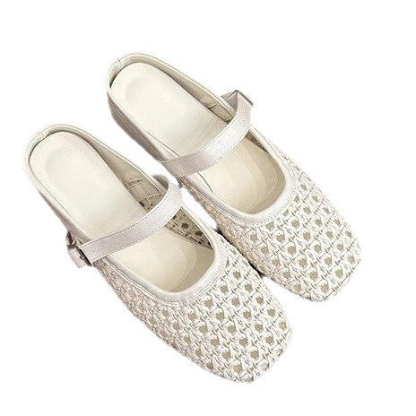 Breathable square-toe PU slip-on shoes for eccentric women with lightweight platform and open ventilation channels