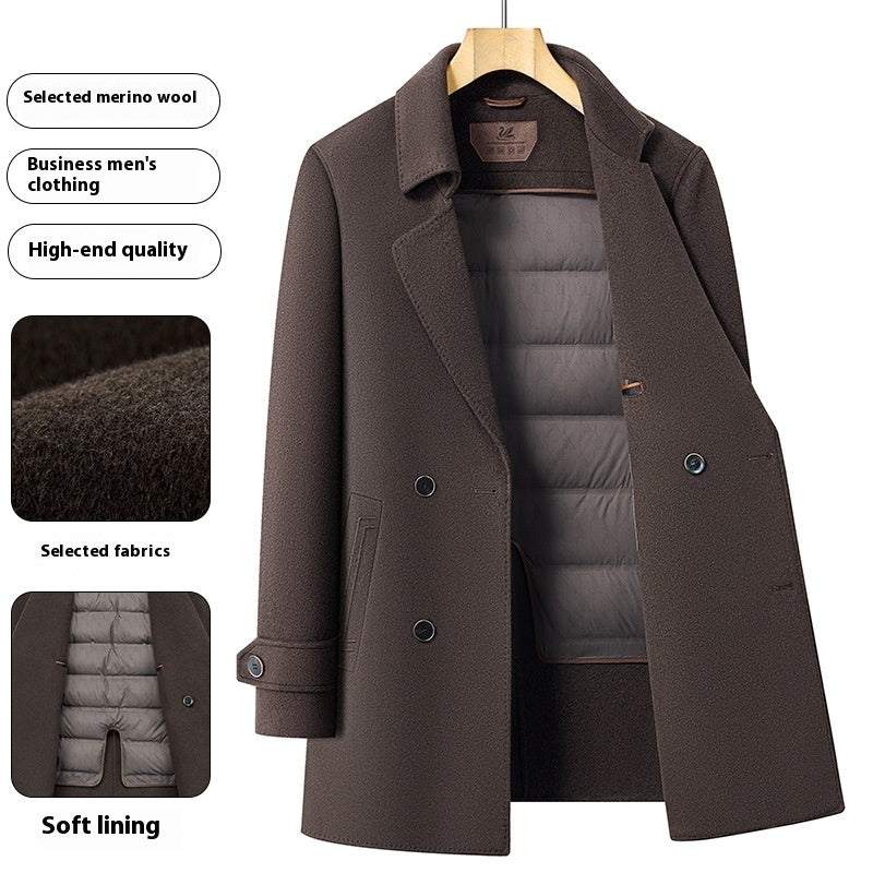 Men's double-sided wool overcoat with mid-length suit collar and rabbit fur exterior