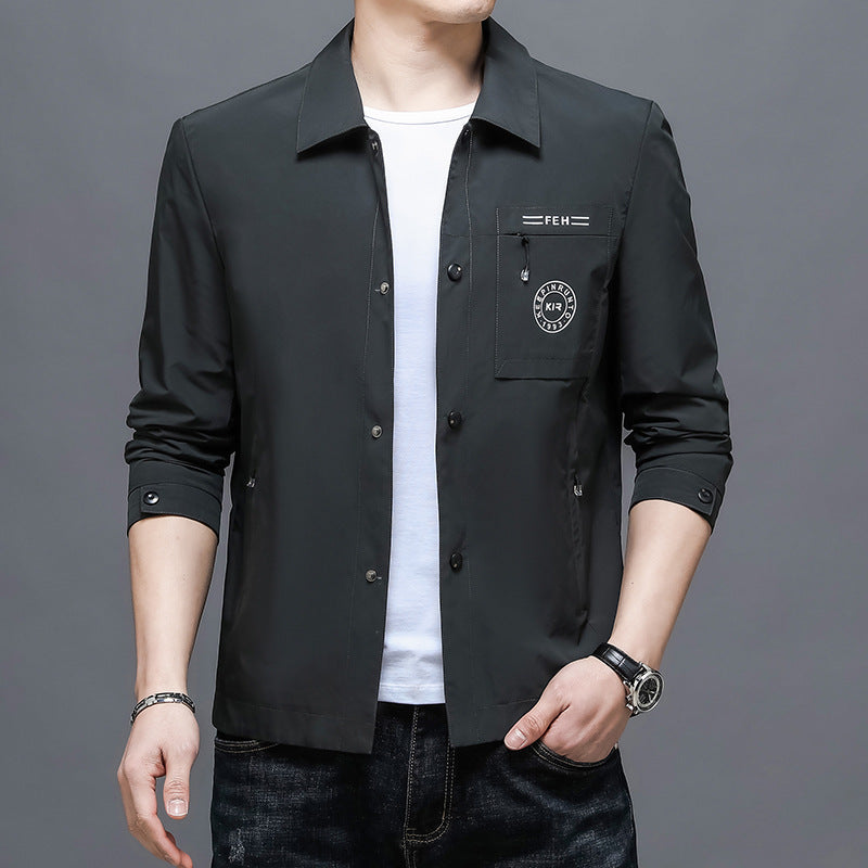 Men's casual chic lightweight jacket in matte army green with raglan sleeves and slim fit design