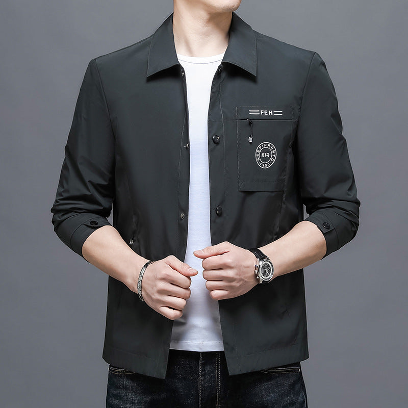 Men's casual chic lightweight jacket in matte army green and black with raglan sleeves and slim fit design