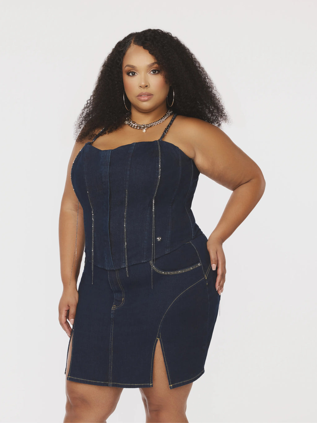 Apple Bottoms By Nelly Denim Chain Link Corset - Dark Wash
