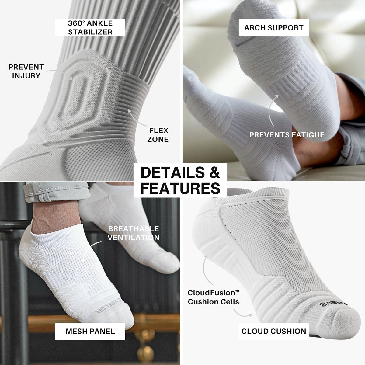 CloudFusion™ Athletic Cushioned Low No Show Socks with arch support and breathable mesh