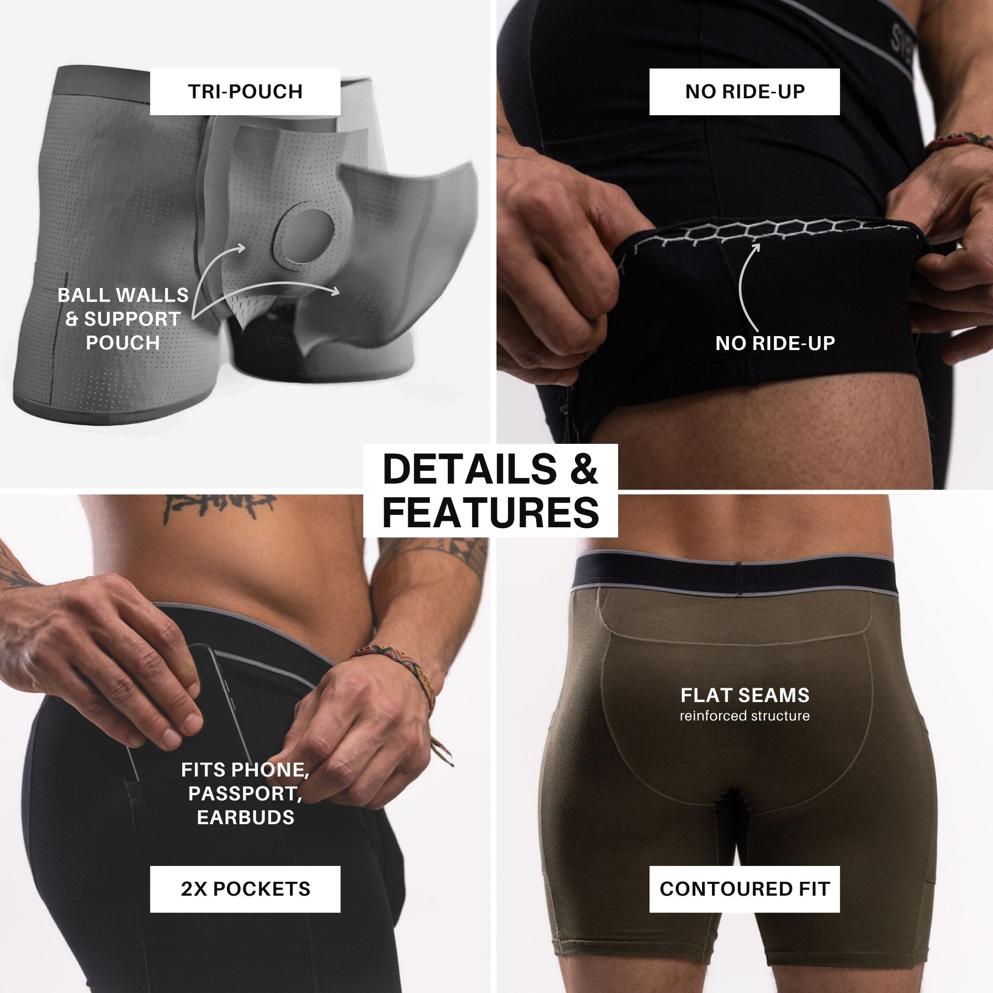 SVBS Tri Pouch Bamboo Modal Boxer Briefs 3 Pack With Ball Wall Support Comfort