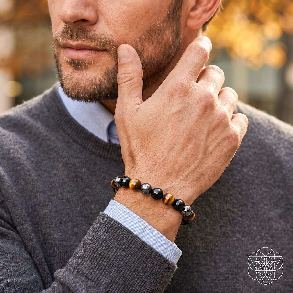 Triple Protection Bracelet with Hematite, Black Obsidian, and Tiger’s Eye gemstones for energetic balance and mental clarity