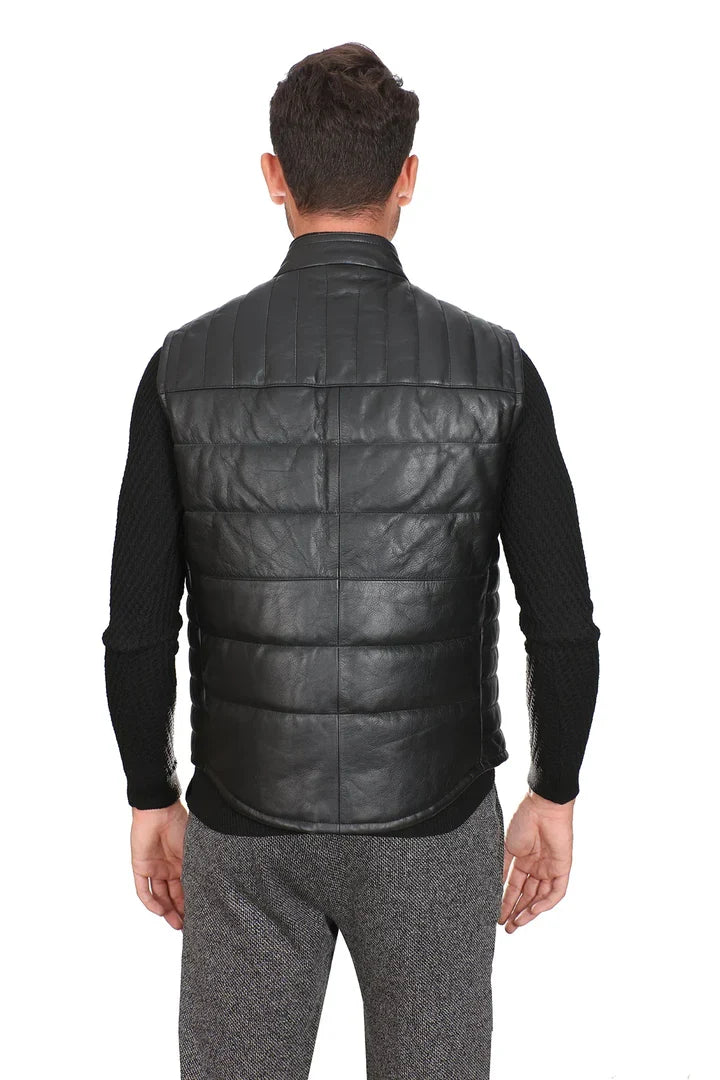 Mens Anthony Real Black Leather Vest Jacket Sleeveless Layering