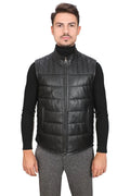 Mens Anthony Real Black Leather Vest Jacket Sleeveless Layering