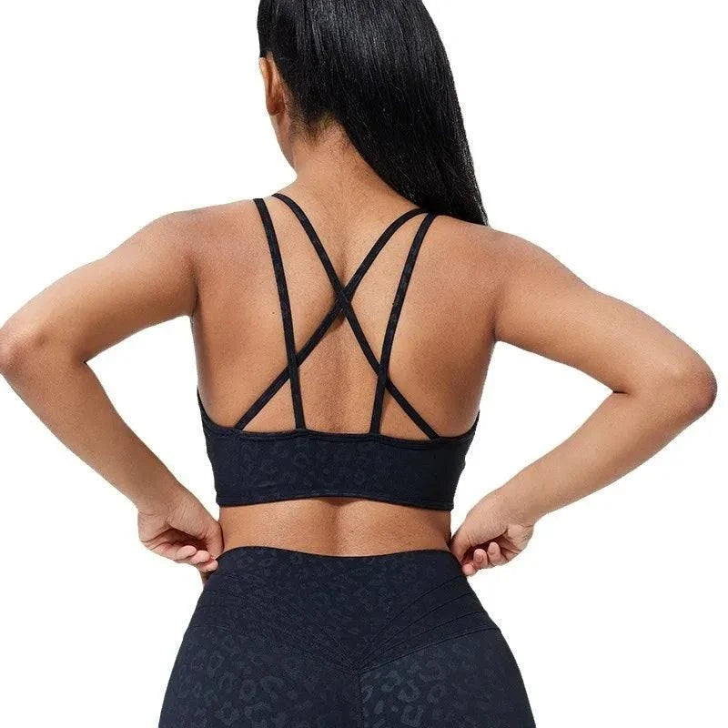 DIAS FIT JOY fold sports bra with cross-back, detachable pads, breathable knit nylon for outdoor running and fitness activities