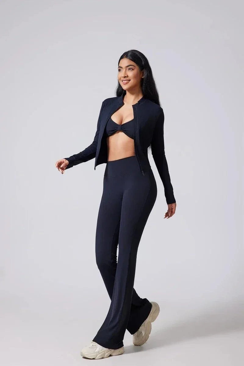 DIAS FIT JOY women's high-waisted hip lifting micro-flared yoga pants in black