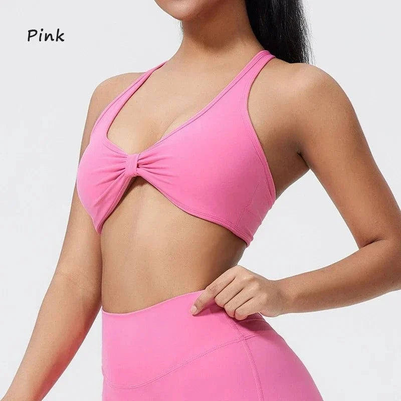 DIAS FIT JOY fold sports bra with cross-back design and detachable pads for breathable, tight-fitting outdoor fitness and yoga use