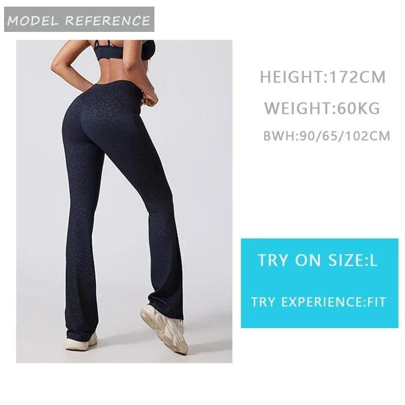 Woman wearing DIAS FIT JOY high-waisted micro-flared yoga pants performing yoga pose