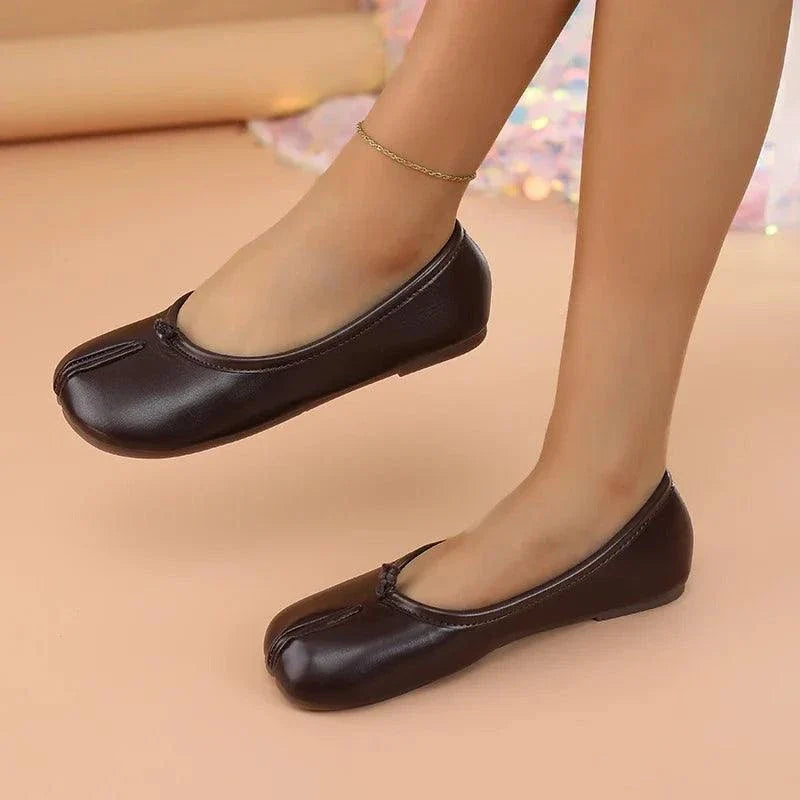 Artisan crafted soft leather tabi ballet slippers with split-toe design and rubber outsole