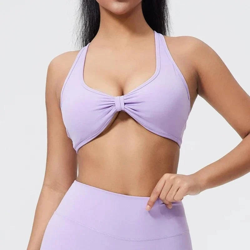 DIAS FIT JOY fold sports bra with cross-back, breathable knit nylon, detachable pads, and tight fit for running and gym workouts