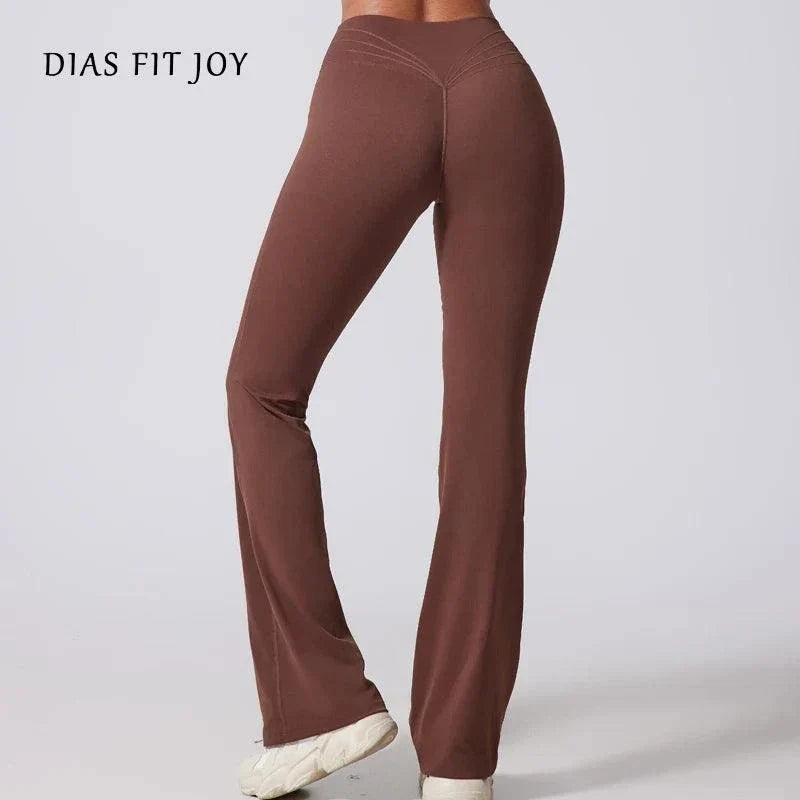 DIAS FIT JOY women's high-waisted hip lifting flared yoga pants with seamless waistband and breathable nylon-elastane knit