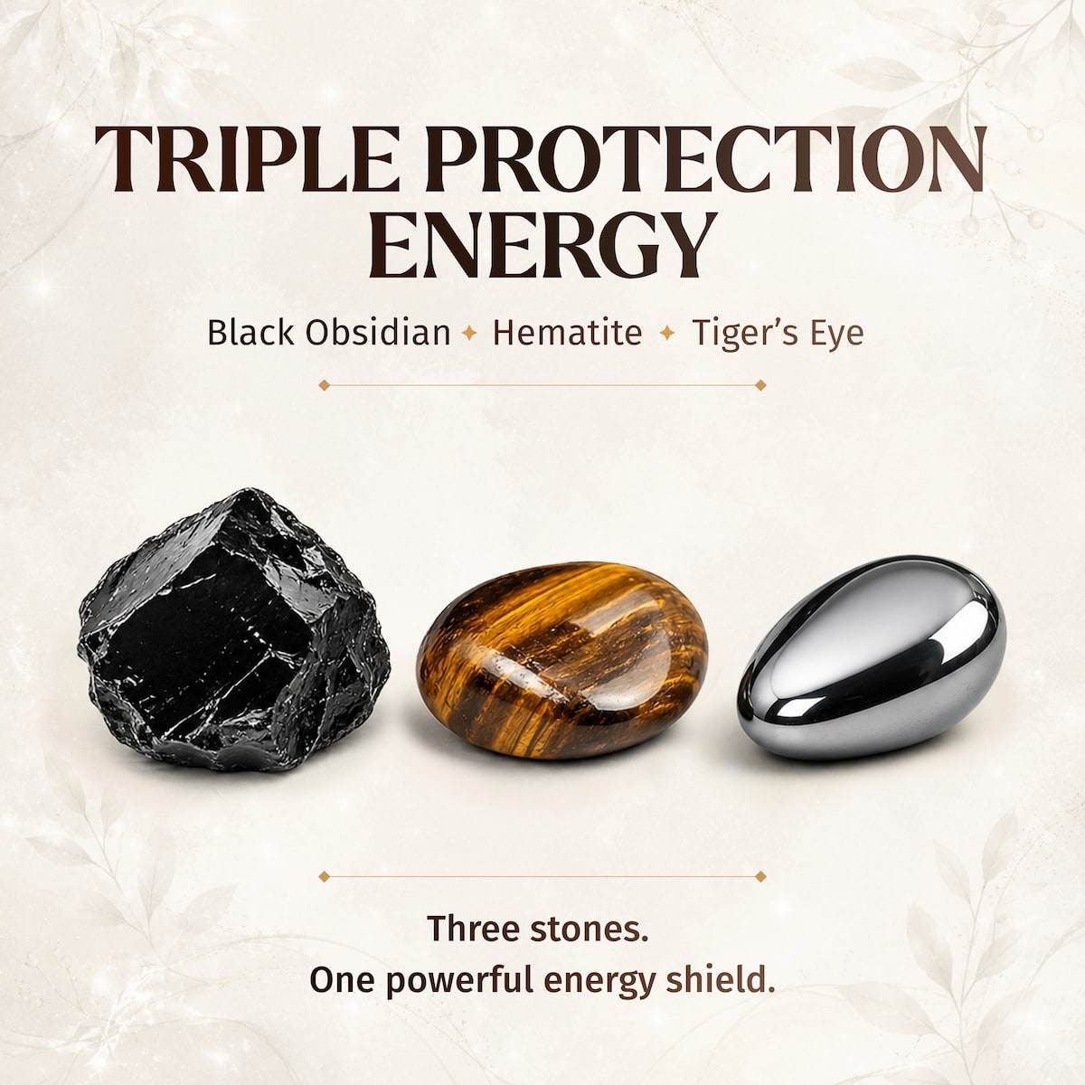 Triple Protection Bracelet featuring Hematite, Black Obsidian, and Tiger's Eye gemstones for energetic balance and mental clarity