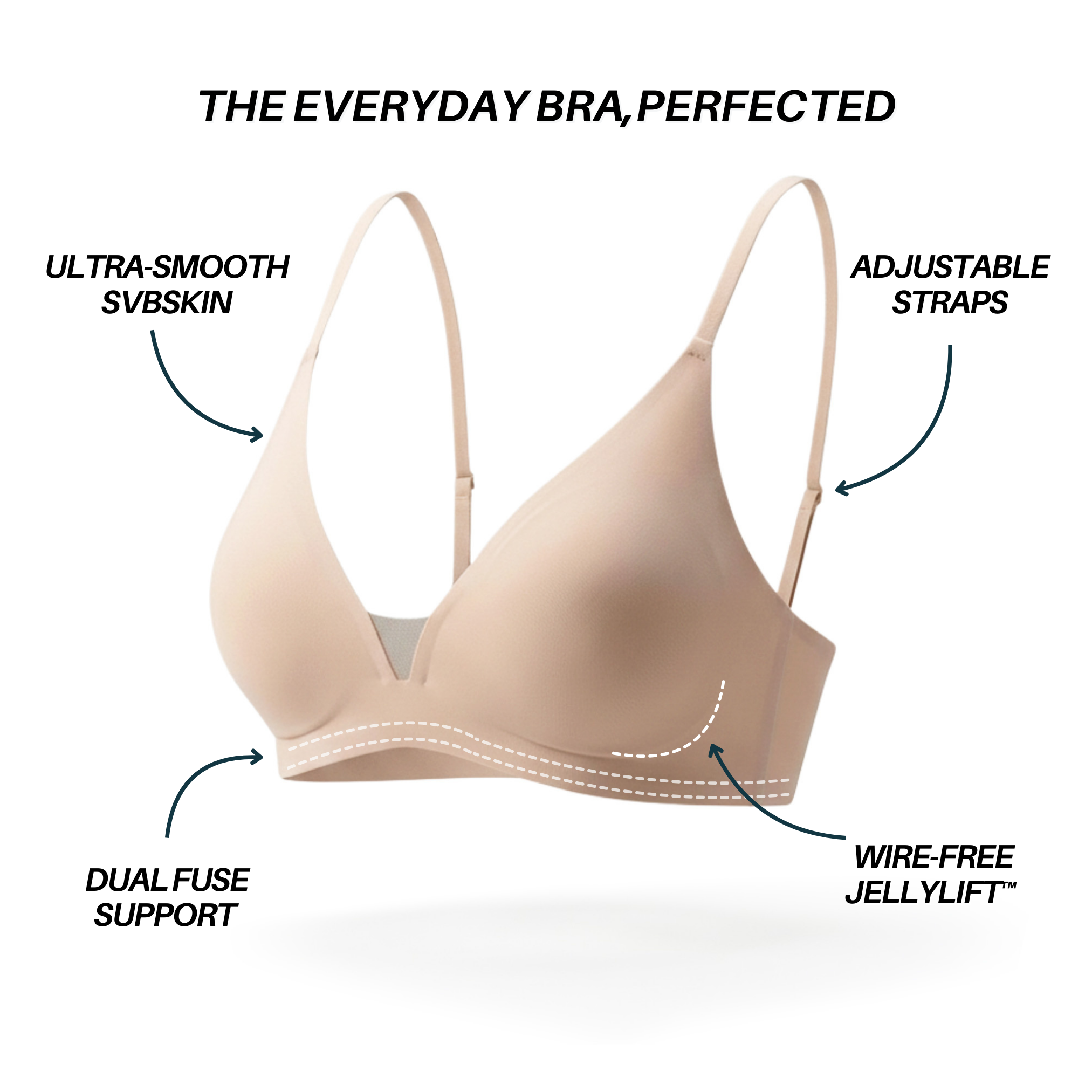 Seamless wire-free INVISIBLE JellyLift Bra with SVBSKIN™ fabric and bonded dual-fuse support for natural lift and smooth fit