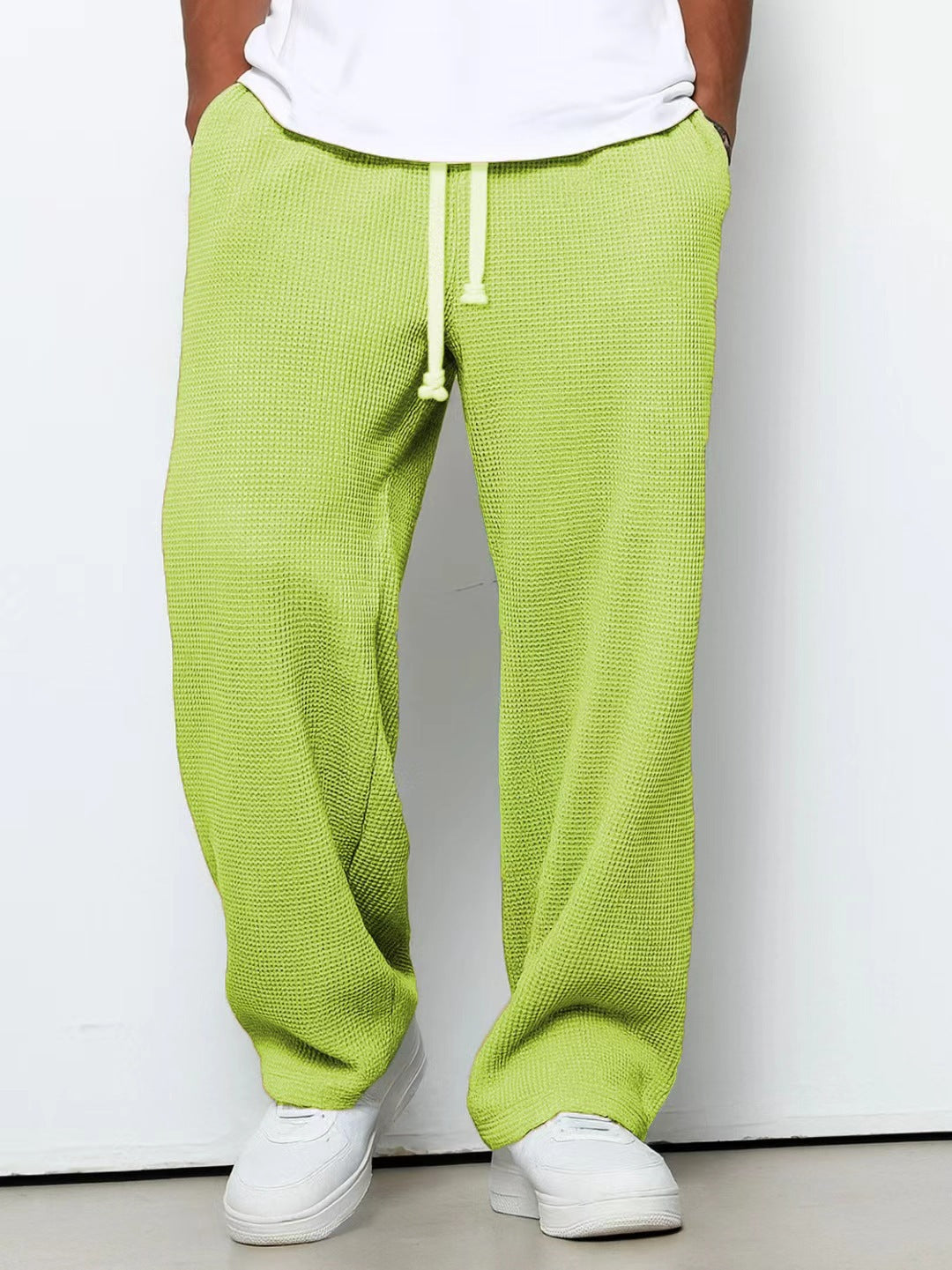 Men's waffle knit sweatpants with "I Missed The Summer So Crazy, Sorry People" graphic and breathable textured fabric