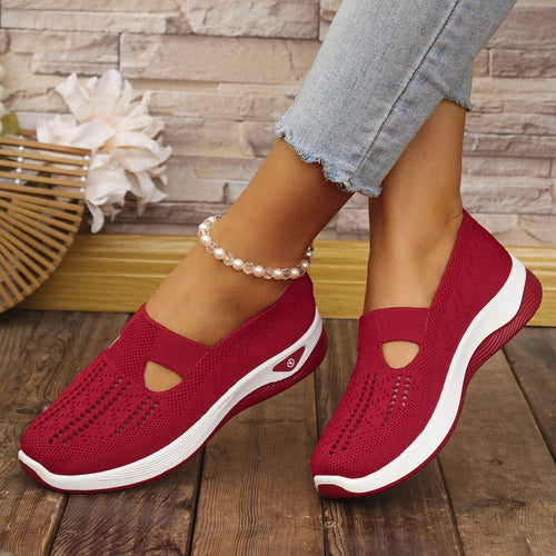 Breathable thread mesh lightweight summer footwear with flyknit upper and zero-heel design