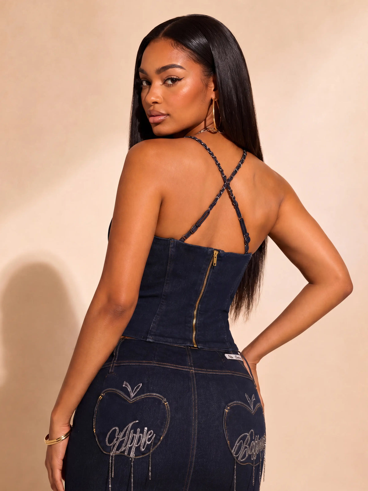 Apple Bottoms By Nelly Denim Chain Link Corset - Dark Wash