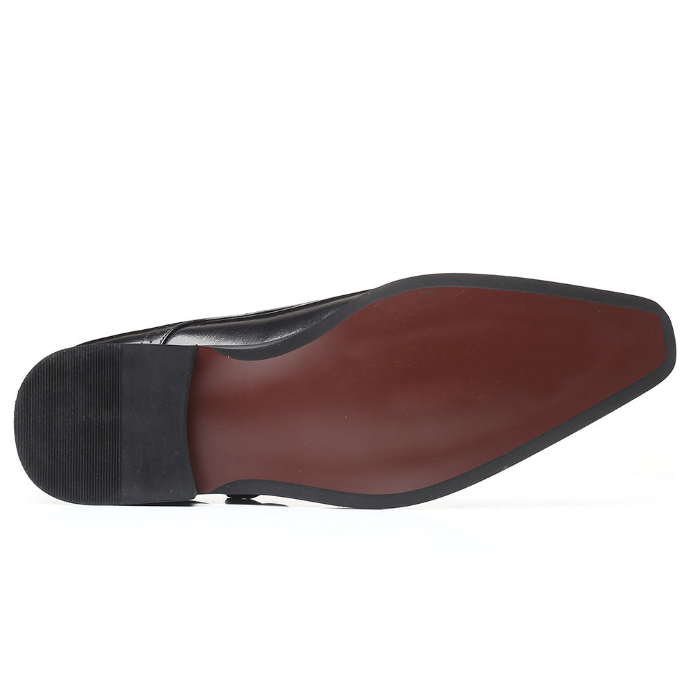 Men's business casual vegan leather shoes with horsebit buckle and hidden sole elevation in various colors